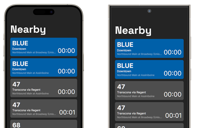 Nearby home page with bus routes showing on a phone